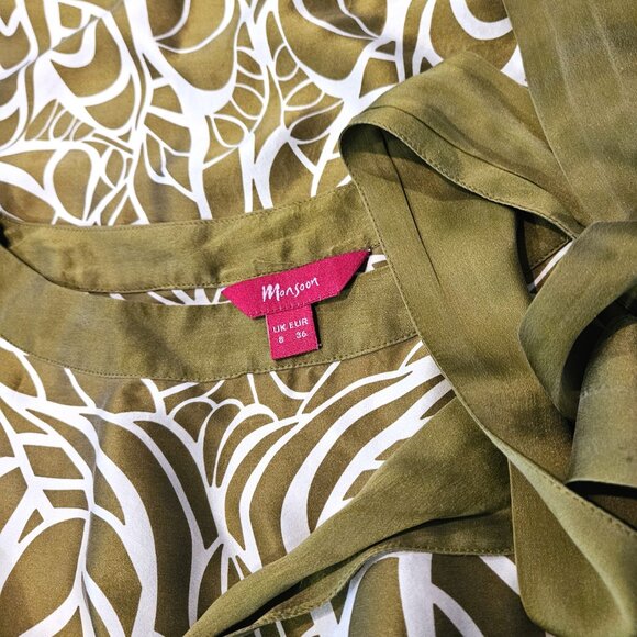 MONSOON, 100% silk dress! Green/cream leaf pattern dress - Picture 13 of 13